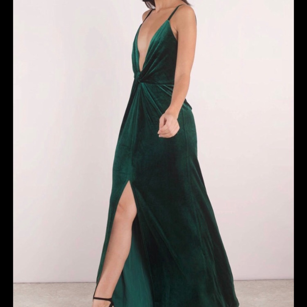 green velvet formal dress with slit